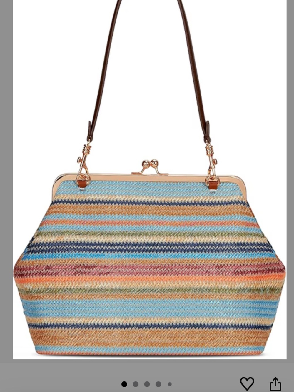 Multicolor Striped Frame-Top Satchel with Brown Strap